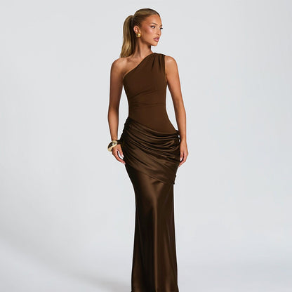 Caroline Pleated Satin Maxi Dress