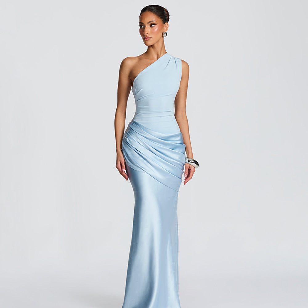 Caroline Pleated Satin Maxi Dress