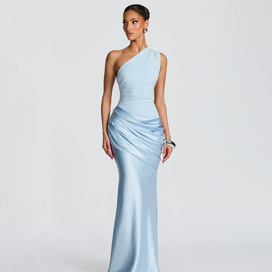 Caroline Pleated Satin Maxi Dress