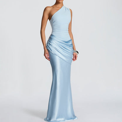Caroline Pleated Satin Maxi Dress