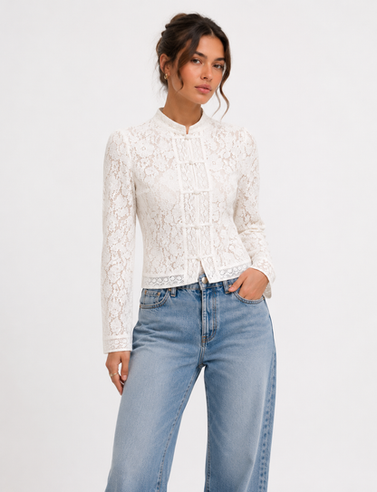 Anja Blouse - Elegant Lace Crochet Shirt