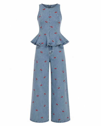 Cherry Set - Embroidered Denim