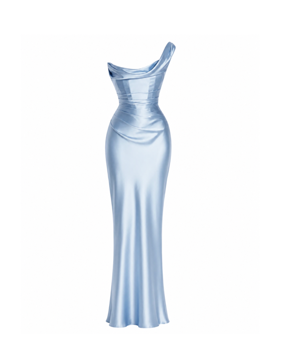 Blue evening gown on a white background