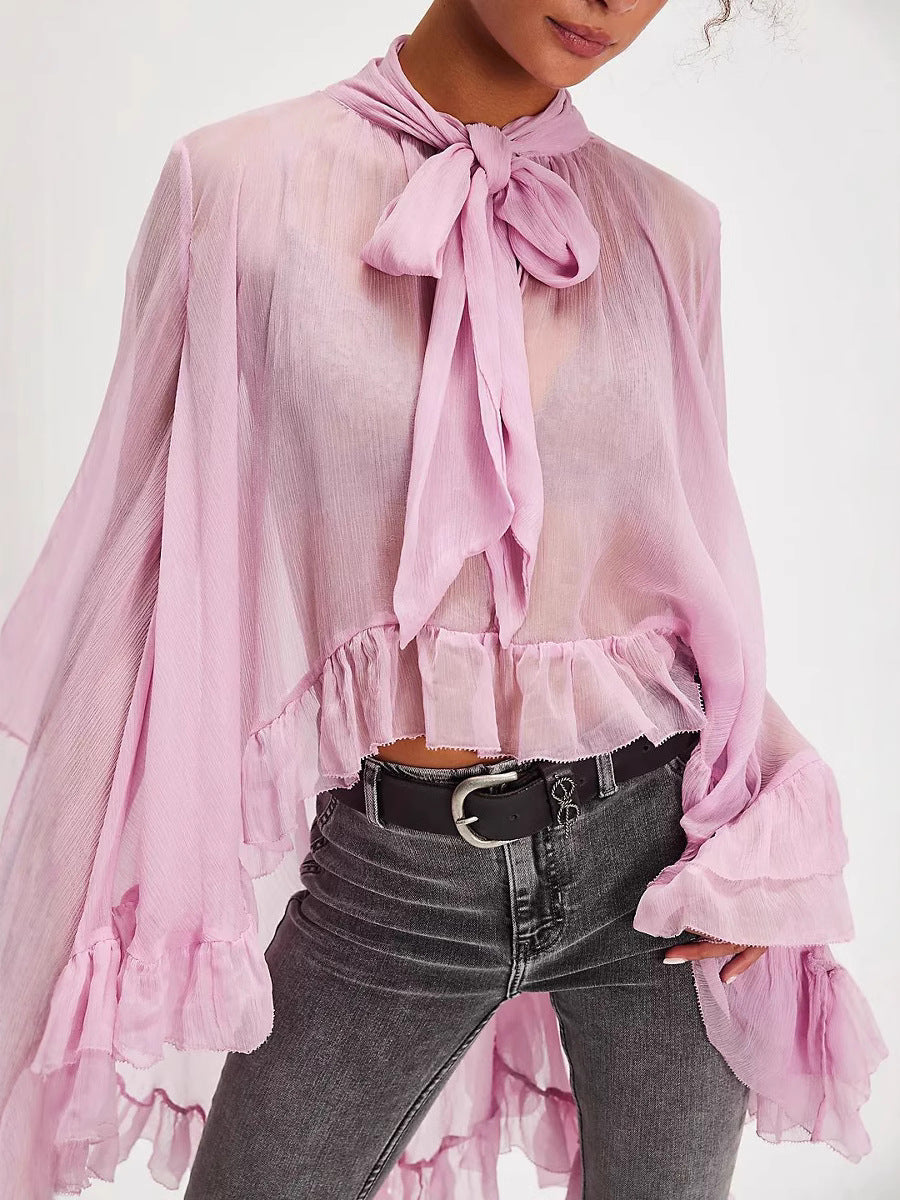 Womens Printed Bow Tie Blouse