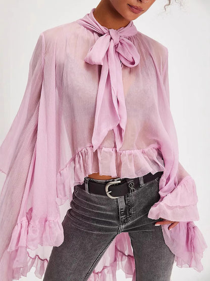 Womens Printed Bow Tie Blouse
