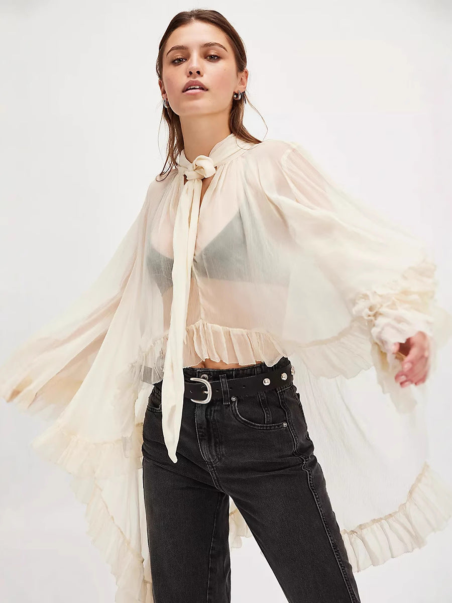 Womens Printed Bow Tie Blouse
