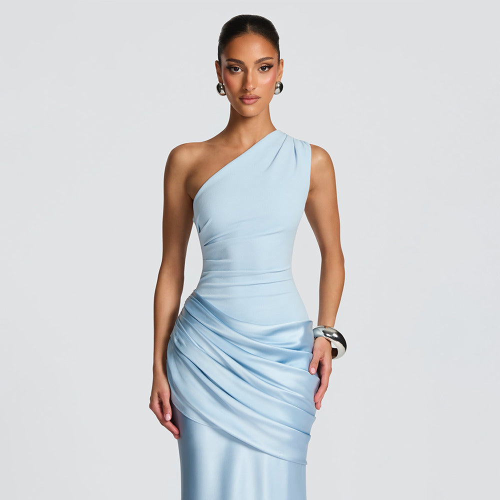 Caroline Pleated Satin Maxi Dress