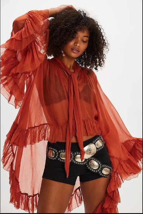 Womens Printed Bow Tie Blouse